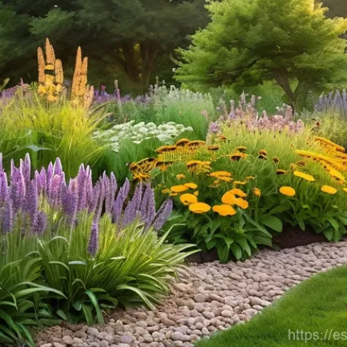 Home 22 정원에서 다년생 식물의 기후 적응 전략 - **A Thriving, Biodiverse Perennial Garden in the Golden Hour**
A vibrant, lush perennial garden ...