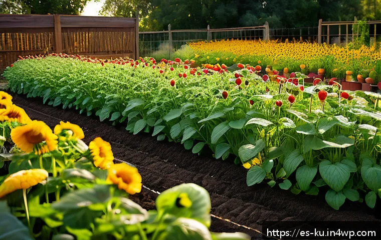 다년생 식용 정원에서의 자연 방제 방법 - A vibrant perennial edible garden scene featuring strategic companion planting: rows of strawberry p...