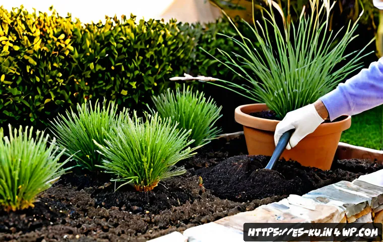 Home 17 정원 설계에서 다년생 식물의 배양 방법 - Photorealistic Spanish Mediterranean home garden, an older gardener carefully dividing healthy peren...